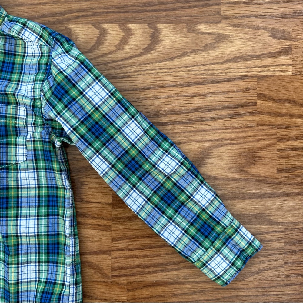 Carter’s Toddler Boys 5T Button Up Long Sleeve Dress Shirt Plaid Blue Green EUC! - Picture 8 of 8